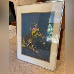 Vintage MidCentury Embroidery Silk Forbidden Stitches Birds on Tree Wall Hanging